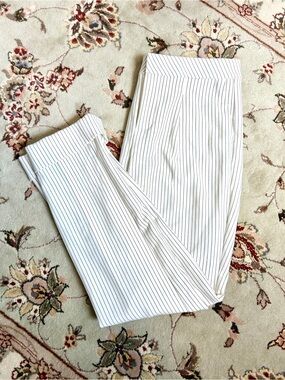 NYDJ White Tapered Pinstripe Trousers
